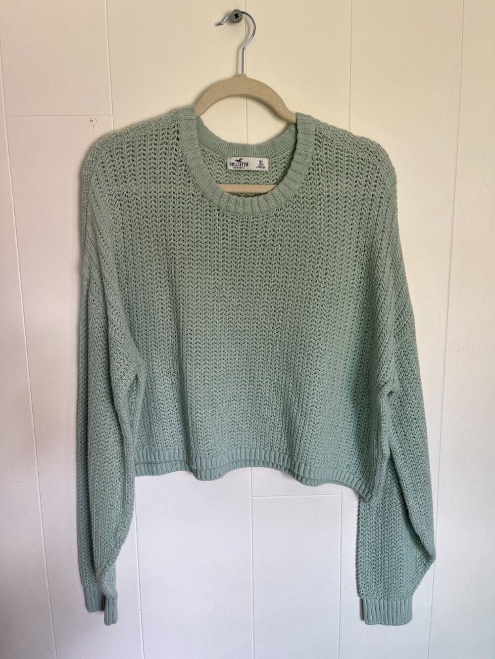 Hollister Cropped Crochet Sweater XL